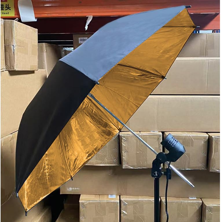 [2 Pack] 33in Black Gold Photography Flash Umbrella black/gold