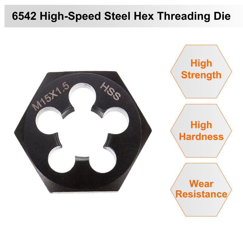 QUARKZMAN Hex Thread Die M15 x 1.5 Metric Thread Right Thread High Speed Steel Post Cutting Tool Tap Repair Tool