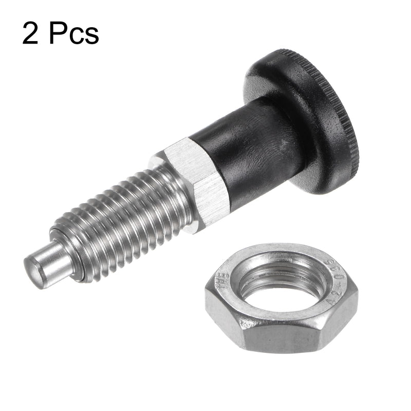 [Australia - AusPower] - HARFINGTON 2pcs Push Fit Ball Nose Spring Plunger M12x1.5Thread .6mm Pin Dia Stainless Steel Return Knob Plunger Non-Locking Retractable Index Plunger for Industrial Equipment 