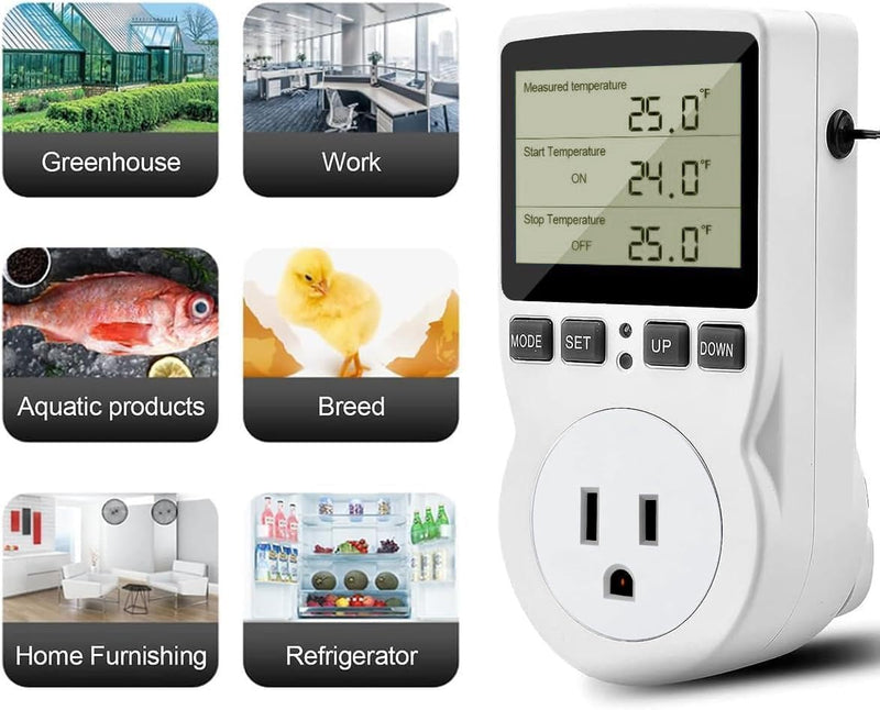 [Australia - AusPower] - Diymore Plug in Thermostat Temperature Controller Electric Digital Thermostat Heating Cooling Control Mode Timer White 2900W 250V 15A Digital Temperature Controller Thermostat Timer LCD Display 