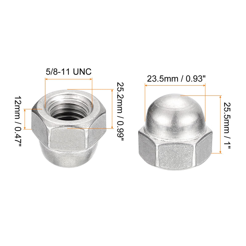 [Australia - AusPower] - uxcell 5/8-11 Acorn Cap Nuts,10pcs - 304 Stainless Steel Hardware Nuts, Acorn Hex Cap Dome Head Nuts for Fasteners (Silver) 10 