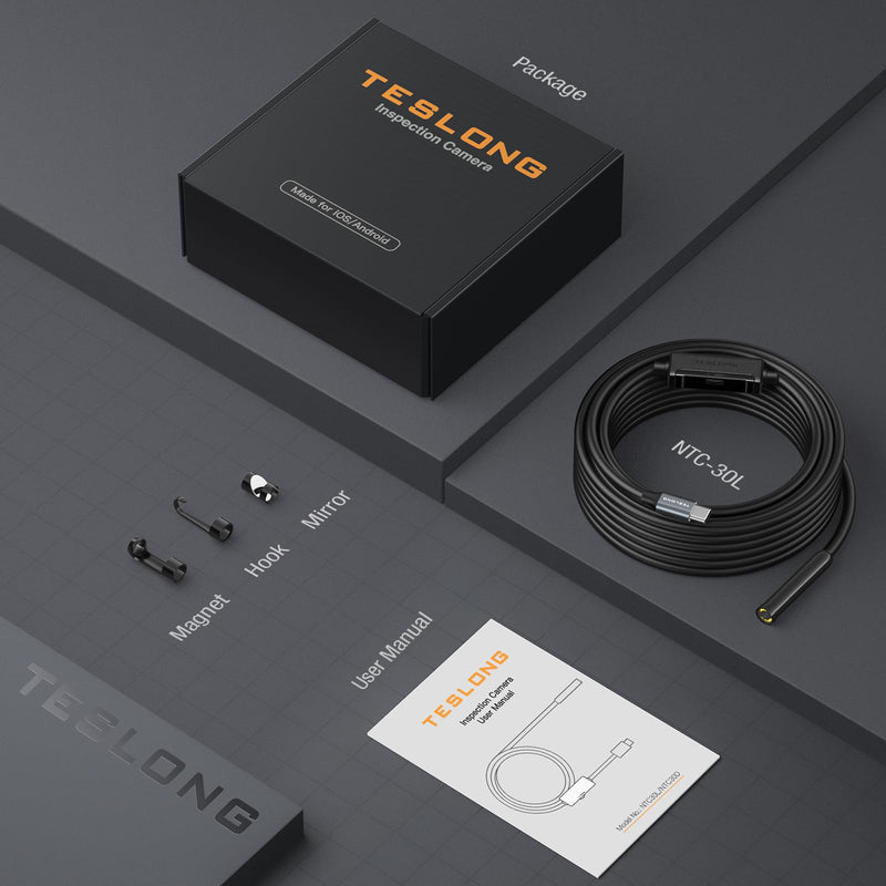 [Australia - AusPower] - 50FT Sewer Camera, Teslong USB C Drain Plumbing Snake Borescope Inspection Camera with 8 LEDs, 50 ft Flexible Waterproof Endoscope Fiber Optic Scope Cam compatible with iPhone 15, Android Phone 