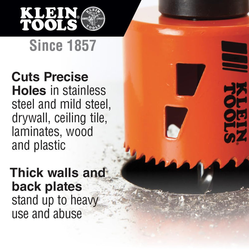 Klein Tools 31900 Bi-Metal Hole Saw, 6-3/8-Inch, For Drywall-Ceiling Tile-Steel-Wood-Plastic, Stainless Steel, Recessed Lighting 6-3/8" (16.2 cm)
