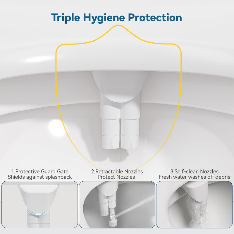 Hot and Cold Bidet, Warm Water Bidet Attachment for Toliet, Non-Electric Warm Bidet with Adjustable Water Pressure, Dual nozzle Rear and Feminine Wash - Self cleaning (White) White