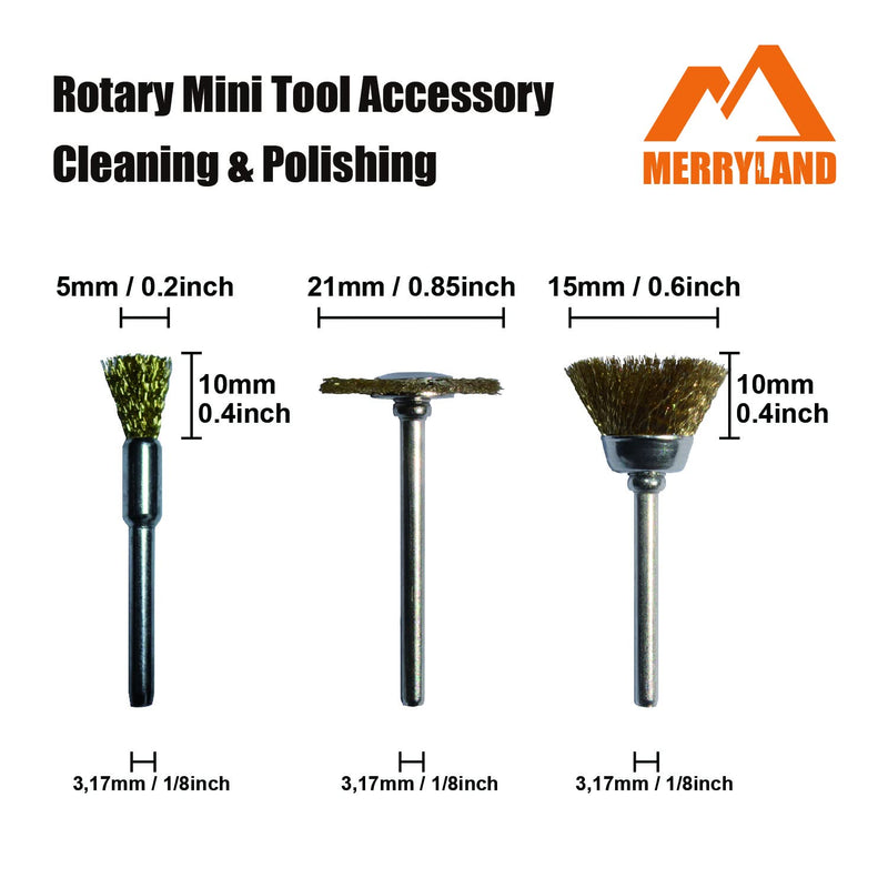 [Australia - AusPower] - Merryland Wire Brush Mini Brass Brush for Dremel 72 Pack, Pen Brush Wheel Brush Cup Brush 24 Pack for Each, Polish Brush End Brush Mini Rotary Tool Accessory, RMTA072C2 Brass Wheel Cup End Brush 72pcs 