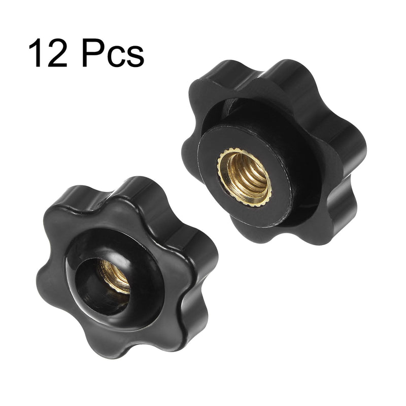 [Australia - AusPower] - HARFINGTON 12pcs Star Knobs M6 Female Thread 25mm 6-Point Plastic Head Brass Insert Through Hole Screw-in Threaded Hand Knob Clamping Handle, Black M6 x 25mm 