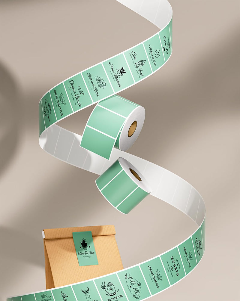 2.25"x1.25" Green Thermal Sticker Labels+2 Inch Round Thermal Labels