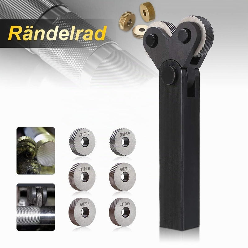 7-Piece Knurling Tool Set, 9SiCr Steel, 0.5/1/2 mm, Diagonal + Linear Knurling Wheels, for Lathe, Metalworking, Non-Slip