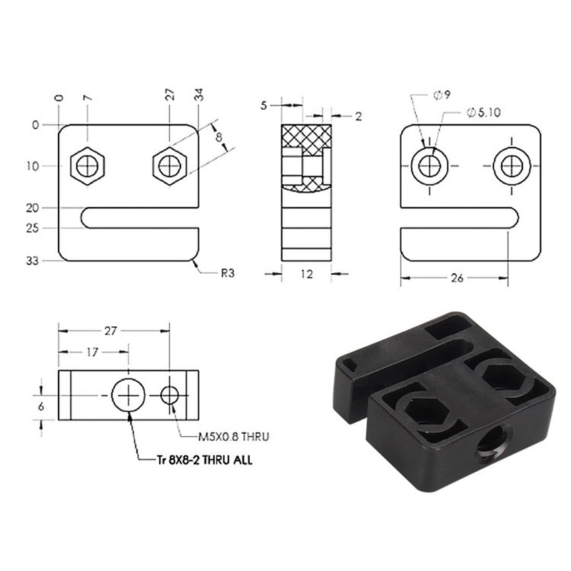 [Australia - AusPower] - Backlash-Resistant Nut MEETOOT 2pcs 3D Printer Accessories T8 Screw 8mm Diameter Lead Screw Nut T Type Antibacklash Nut Block 