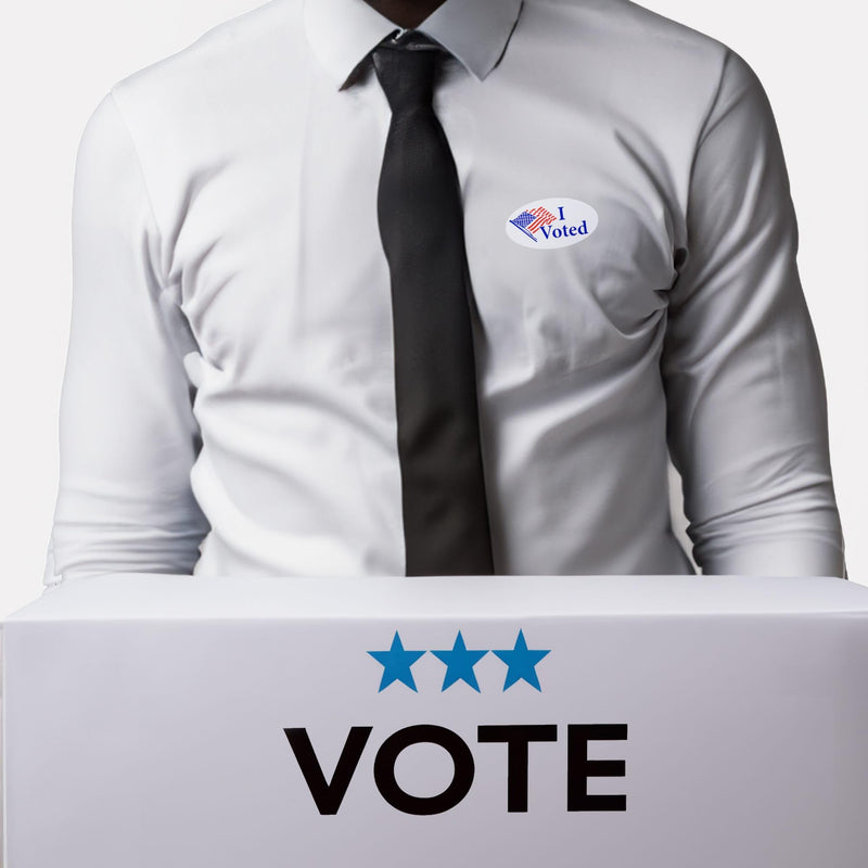 I Voted American Flag Oval Stickers - 500 Stickers/Roll, 1.375”, Garment Safe Adhesive | Hand Out to Voters | LabelValue Brand
