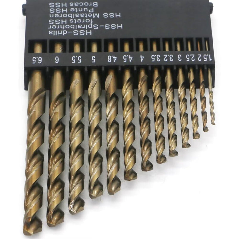 [Australia - AusPower] - Metric Cobalt Drill Bits Set 1.5-6.5mm 13PCS, M35 high Speed Steel, high Hardness Straight Shank Drill, Mechanical or Hand Drill for Drilling, Suitable for Stainless Steel, Iron, Copper and Aluminum. 13 Pack Set 