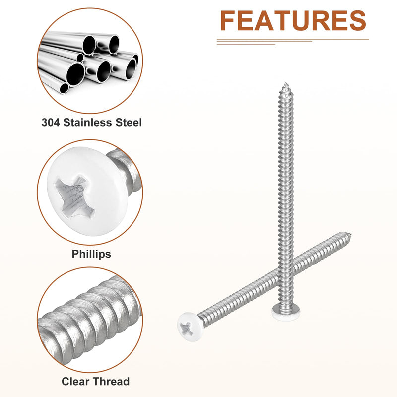 DTGN #8x3 White Screws 100Pack - 304 Stainless Steel Pan Head Phillips Sheet Metal Screw Self-Tapping Screw Wood Screws #8x3"