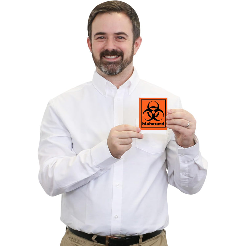 SmartSign (500-Pack) Biohazard Labels with Symbol on a Roll, 3.5" x 4", Fluorescent Paper Labels With Permanent Adhesive, for Medical, Industrial Use, Orange/Black with Border, Made in USA