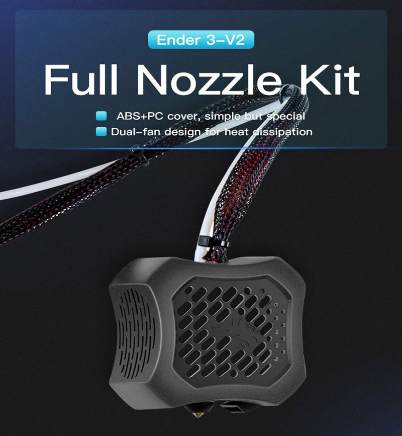 Creality Ender 3 V2 Full Hotend Kit 3D Printer Parts, 3D Printer Accessories Assembled Hotend Nozzle Kit with Dual Fans and ABS Shell for Ender-3 V2