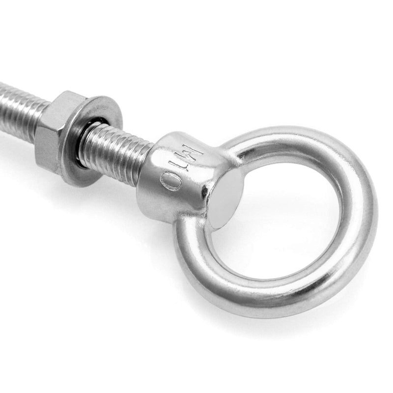 [Australia - AusPower] - QWORK Stainless Steel Machinery Eye Bolt with Shoulder, 5 Pack 3/8" x 4" Long Stainless Steel Marine Grade Shoulder Eye Bolt, Threaded Eyebolts 