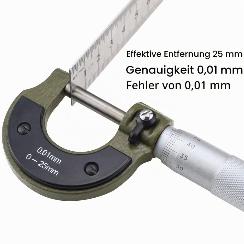 Bügelmessschraube 0-25 mm Mikrometerschraube 0.01mm Auflösung Mikrometer Auflösung Mikrometer Metrischer Bügelmessschraube Messschraube