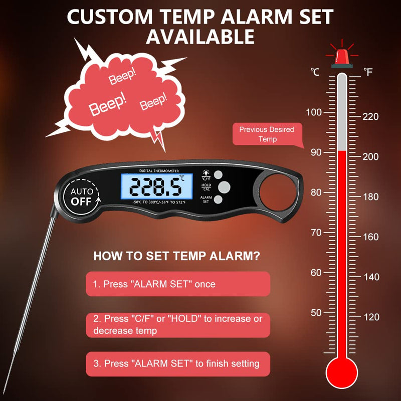 CIRYCASE Digital Meat Thermometer, Instant Read Roasting Thermometer | External Probe with 2 Long Probes & Magnet Grill Thermometer, Alarm Function, Thermometer Laboratory Thermometer for Kitchen
