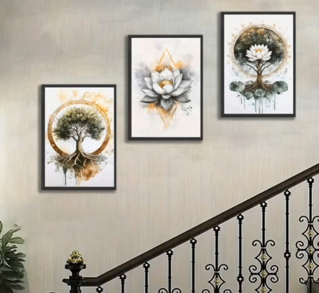 Bexzeak 3PCS Zen Tree of Life Canvas Meditation Lotus Wall Art Unframed 24"L x 16"W-Unframed