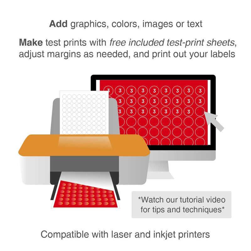 ChromaLabel 0.75 Inch Round Printable Labels for Laser and Inkjet Printers, 2700 Stickers per Pack, 108 Dots per Sheet, White
