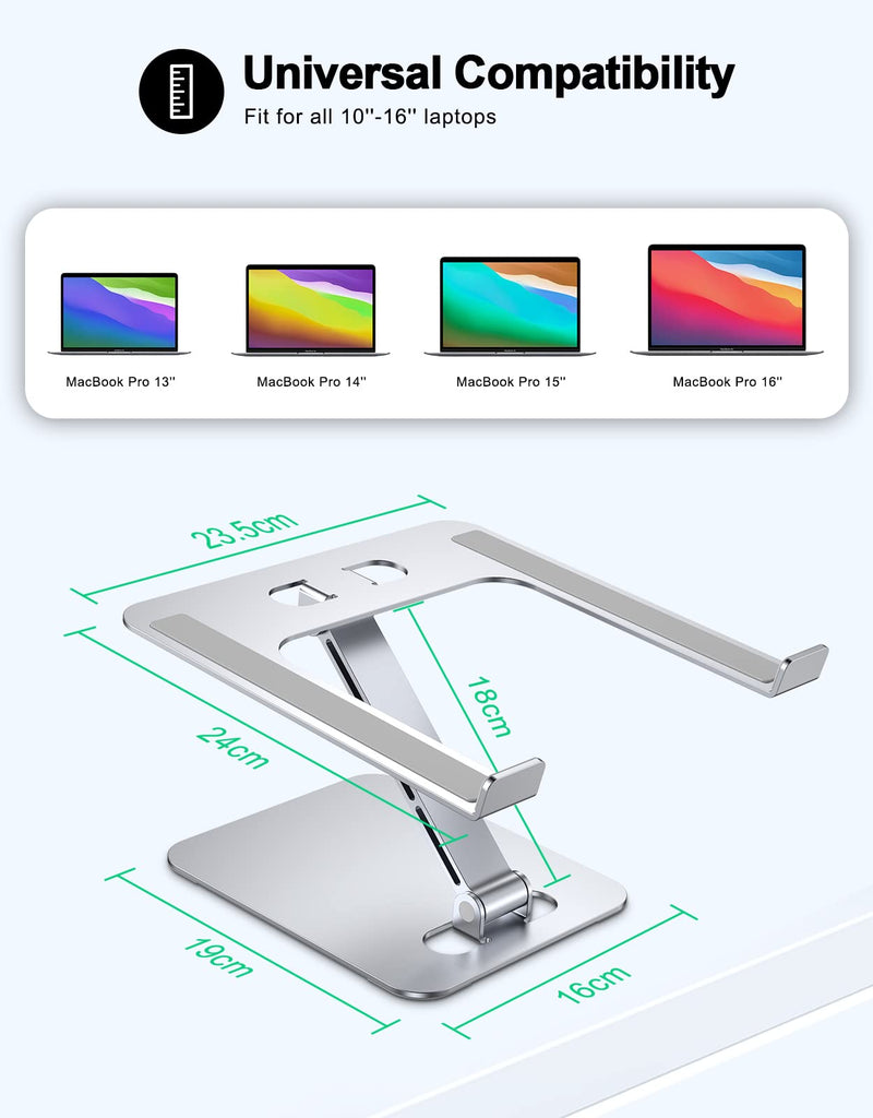 [Australia - AusPower] - Foldable Laptop Stand, Height Adjustable Ergonomic Computer Stand for Desk, Aluminum Portable Laptop Riser Holder Mount Compatible with MacBook Pro Air, All Notebooks 10-16" Silver 