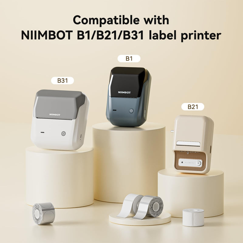 NIIMBOT Labels 3 Rolls Set for B1/B21/B31 Sticker Printer, 50x50mm (1.97'' x 1.97'') 150 Labels/Roll, Refill Labeling Tape for Home School Office Small Business (White Round) 50mm×50mm-white Round 3Rolls