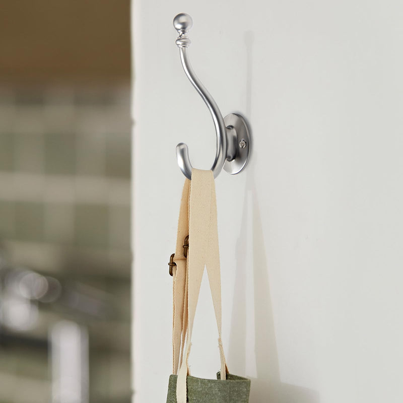 TUNNY Towel Hooks - 5 Pack Matte Nickel Brushed Coat Hook for Bathroom, Bedroom, Kitchen - Decorative Wall Hooks for Robe, Clothes, Cabinet, Closet - Bathroom Hardware