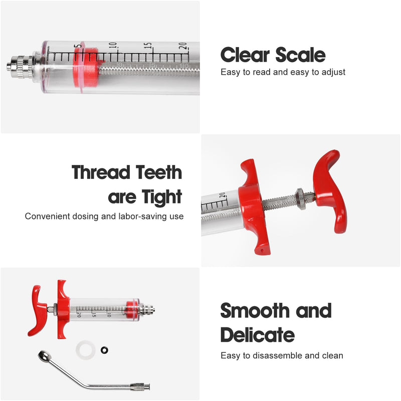 [Australia - AusPower] - 2Pcs 20ML Reusable Syringe for Goat,Goats Syringe with Adjustable Dosage Detachable Function,Syringe Drench with Nozzle for Sheep,Pig,Cattle,Dog 
