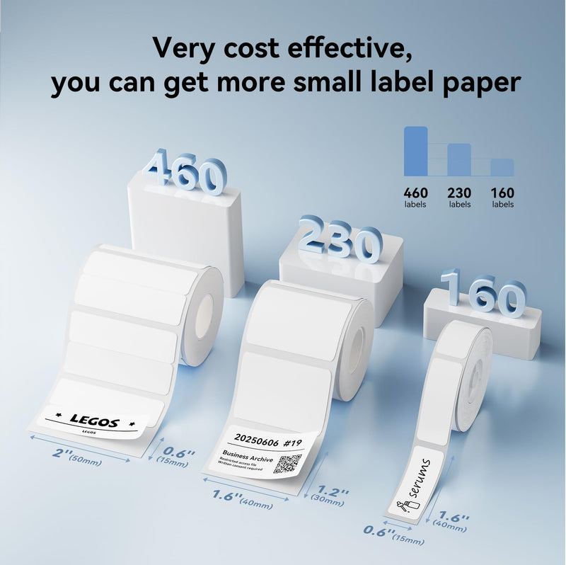 NIIMBOT Labels, 2 Rolls Refill Thermal Label for Label Maker B1/B21/B21Pro/B3S/B31/K3, Waterproof, Oil-Proof and Tear-Proof Sticker Labels, 2'' x 0.6''x2(50x15mmx2) White White-2'' X 0.6''x2