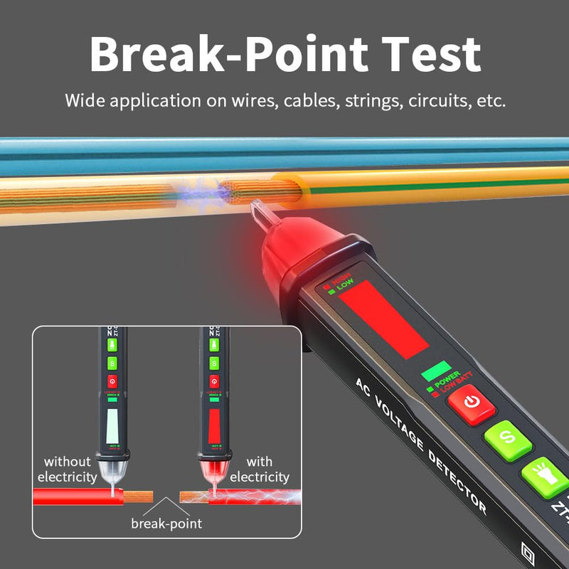 [Australia - AusPower] - Non Contact Voltage Detector Electrical Tester Pen Voltage Tester 12V-1000V Dual Sensitivity LED Alert Reliable Wire Power Tester Buzzer Alarm Wire Breakpoint Finder 