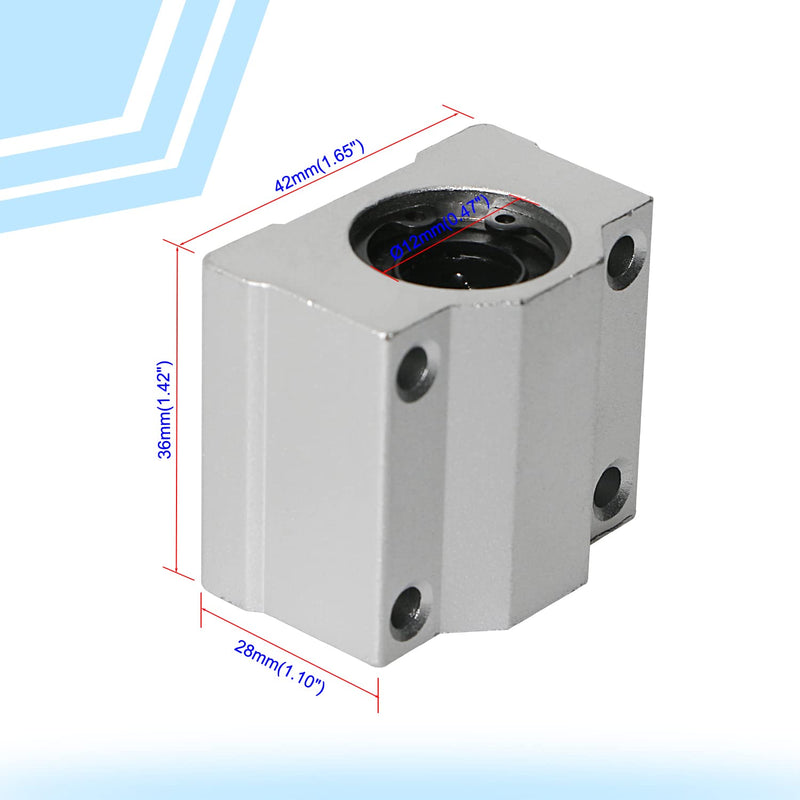 Aopin SCS12UU Linear Ball Bearing Aluminum Slide Block, ID 12mm Linear Motion Ball Bearings CNC Slide Bushing, 4 Rows of Steel Balls, Great for CNC, 3D Printer, Linear Rail Guide 4 PCS