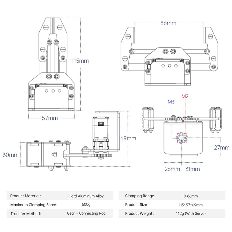 [Australia - AusPower] - Mechanical Claw Robot Gripper Grabber Pickup DIY, Building Accessory Replacement Parts, BigClaw With Digital Servo and Tester with servo & tester 
