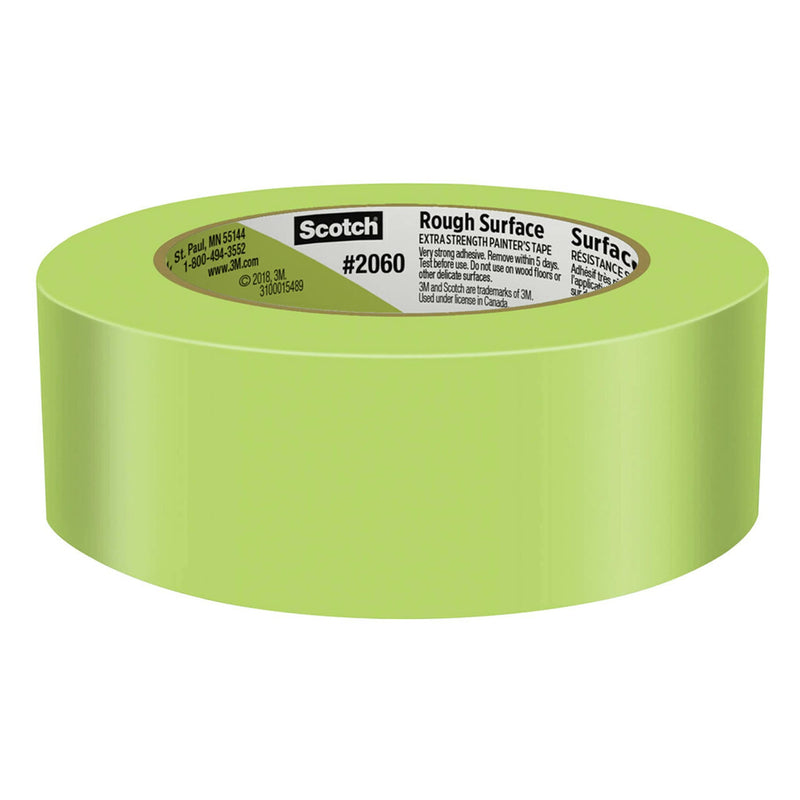 Scotch Painter's Tape Rough Surface Extra Strength Painter's Tape, Green, Tape Protects Surfaces and Removes Easily, Rough Surface Painting Tape for Indoor and Outdoor Use, 1.41 Inches x 60.1 Yards, 1 Roll