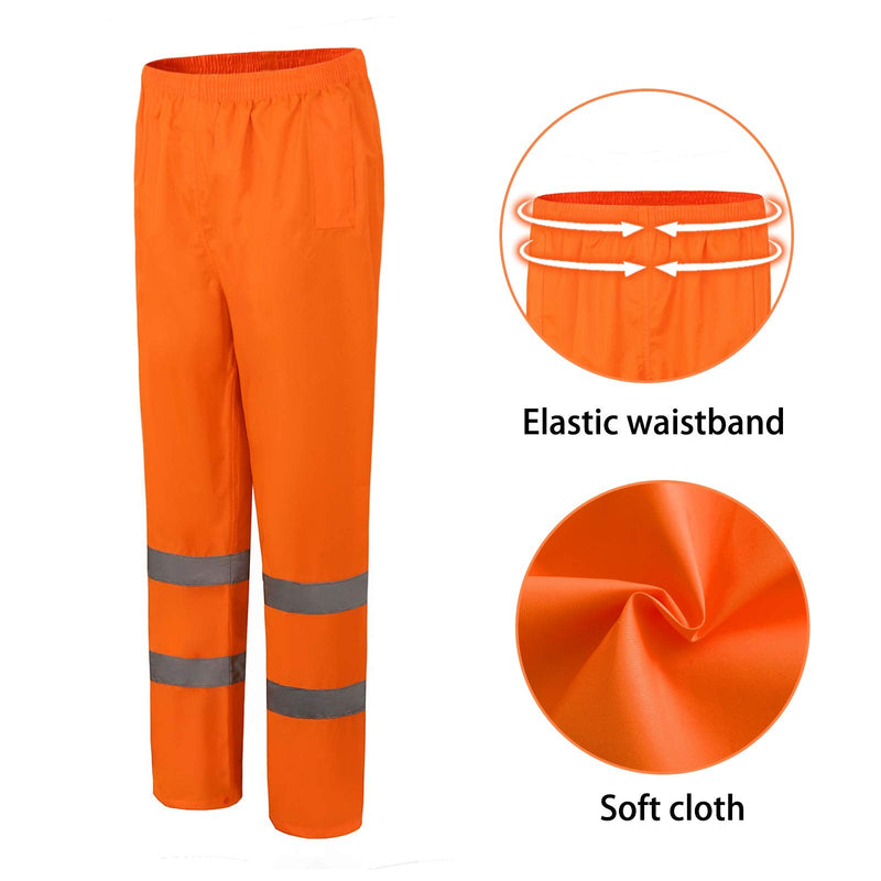 A-SAFETY High Vis Rain Pants for Men Women Waterproof Reflective Safety Rain Trousers Rain Gears for Fishing Sports Works Orange Small