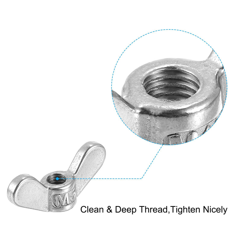 [Australia - AusPower] - uxcell M5x0.8mm Wing Nut 12 Pcs, 304 Stainless Steel Butterfly Wing Nuts Fasteners Parts Hand Twist Tighten Wing Nuts for Machinery Electronic Equipment DIY, Silver 