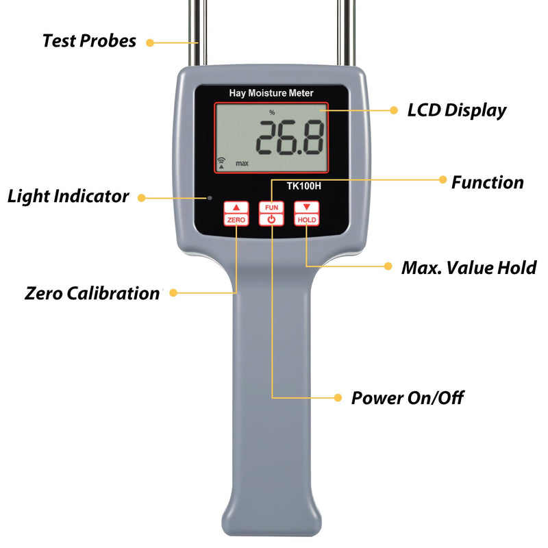 [Australia - AusPower] - Precision Hay Moisture Meter, TK100H Digital LCD Hay Bales Moisture Detector, Portable Hay Moisture Tester with Moisture Probe for Hay Bale Moisture Level, Range 0-84%, Max. Hold 