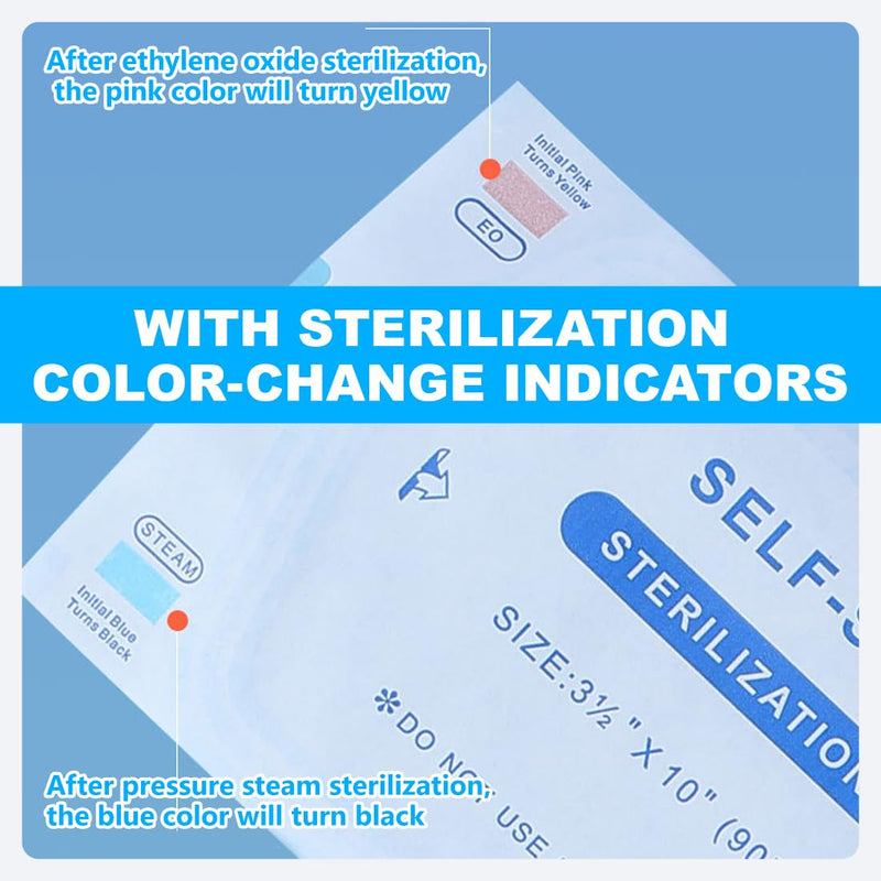 YUZNA 100 x Disposable Sterilisation Bags with SK Closure, Self-Adhesive, Sterilising Bags for Autoclaves (9 x 26 cm)