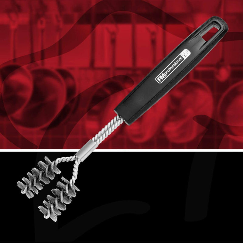 [Australia - AusPower] - FMprofessional Stainless Steel / Plastic Y Shape Grill Brush - Ergonomic PP Handle - Versatile for All Grill Types 30 cm Length (Black/Silver) 