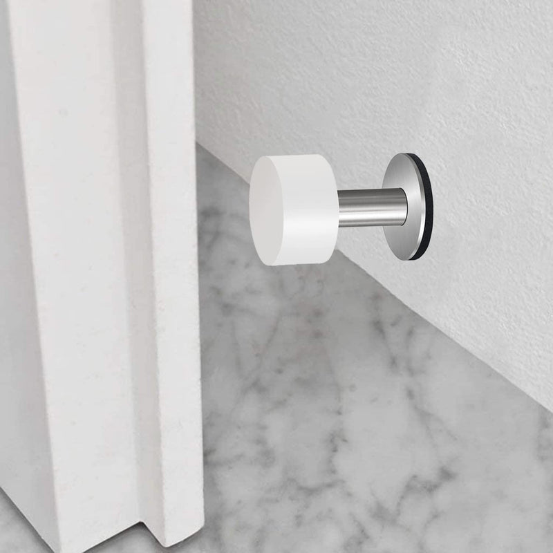 [Australia - AusPower] - Door Stoppers with Extra Stickers, Self-Adhesive Door Stop with White Rubber & Stainless Steel Body - Sound Dampening Door Bumpers for Home & Office, Door stoppers for Bottom of Door (Medium-2.56inch) 6.5cm/2.56inch--Recommend 