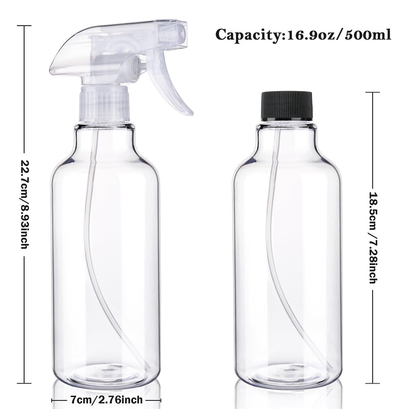 [Australia - AusPower] - Plastic Spray Bottles Empty Spray Bottle 16.9oz/500ml 2 Pack Heavy Duty Spraying Bottles Mist/Stream Water Bottle for Cleaning Solutions, Plants, Pet, Essential Oils, Hair, Cooking (Clear) Clear 
