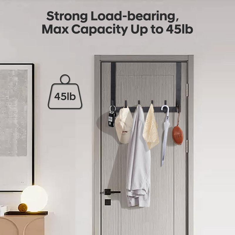 [Australia - AusPower] - Over The Door Hooks,No Nail Over Door Hanger Holder,No Assembly Required Large Over The Door Towel Rack with 12 Hooks, Heavy Duty hooks for Bathroom,Bedroom,Kitchen,Hanging Towels,Coats (Black) 1 Black 