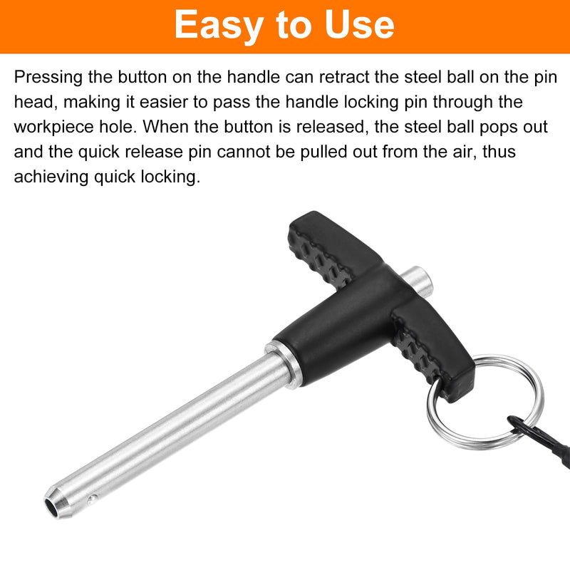 uxcell 2 Pcs T Handle Quick Release Pin, 6x40mm/1/4" x 1.57"(Dia. x L) 304 Stainless Steel Push-Button Quick Release Pin with Lanyard Cable for Audio Bimini Top Marine Hardware, Silver 6.0x40.0 mm