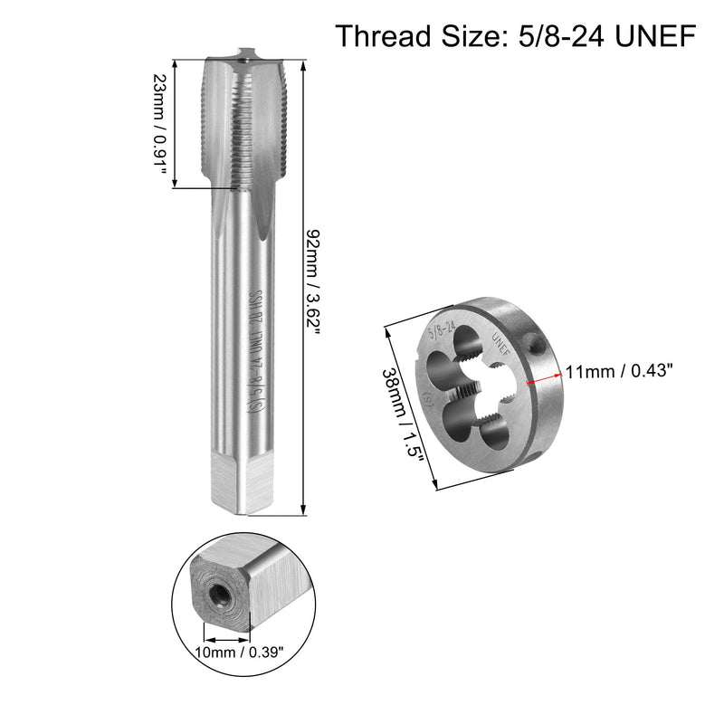 uxcell 5/8-24 UNEF Tap and Die Set with 38mm Round Die Stock Handle Wrench, High Speed Steel Machine Thread Tap and Round Die Threading Tool