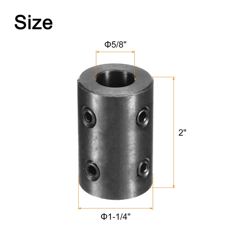 [Australia - AusPower] - uxcell Shaft Coupling 5/8" Bore, 1-1/4" OD, 2" Length, Black Oxide Plated Steel Rigid Coupling, Motor Wheel Coupler, (4 Set Screws) 