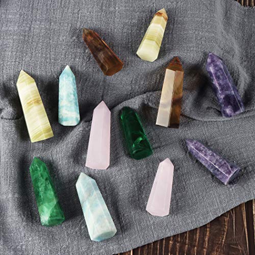 SMQ 2pcs Rose Quartz Healing Crystal Wands Chakra Sets Gemstones Witchcraft Meditation Hexagonal Single Points Energy Balancing Gifts for Reiki,Home Decor
