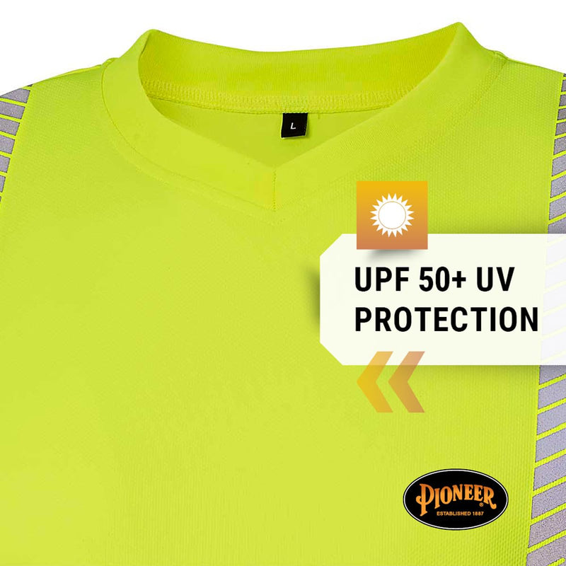 Pioneer Hi Vis Safety T-Shirt for Men - Lightweight Cool Pass Fabric - UPF 50+ Sun Protection - Reflective Tape - Yellow/Green 4X-Large