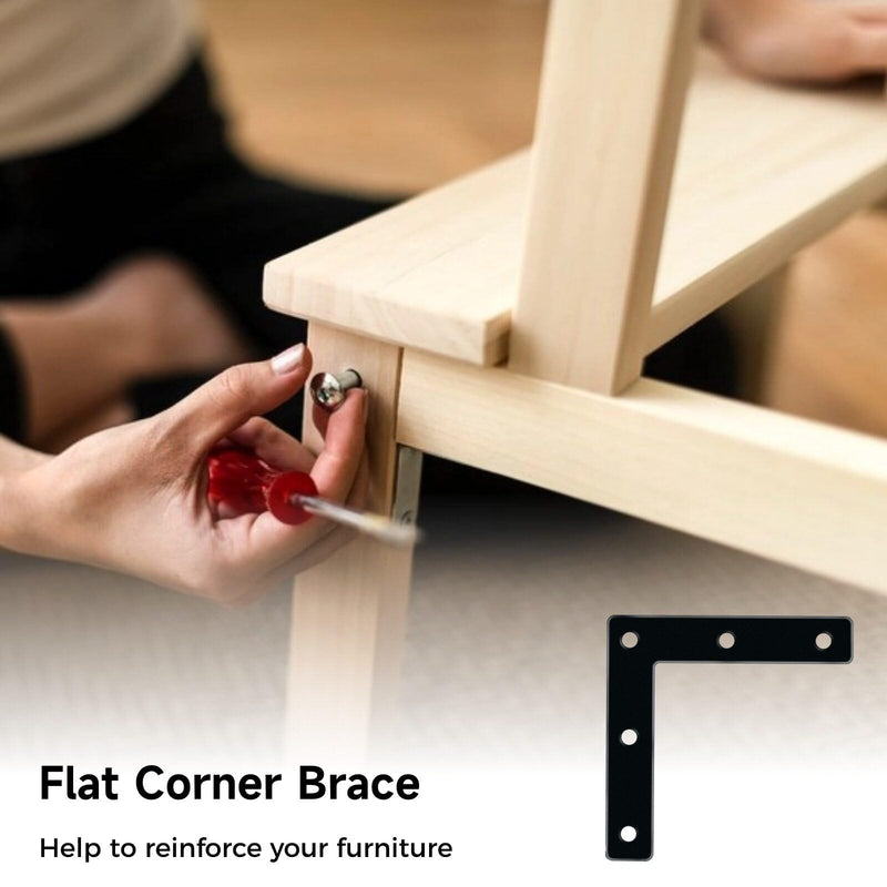 [Australia - AusPower] - Flat Corner Braces, 20 Pcs 3.15x3.15" L right Angle Braces Brackets, Flat Repair Mending Plates for Wooden Frames Beds Tables Cabinets Chairs, Joining Bracket Support Braces with 100 pcs screws, Black 