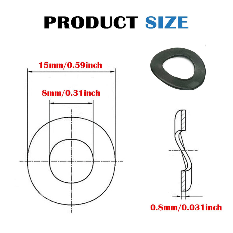 [Australia - AusPower] - M8 Metric Wave Spring Washer,Carbon Steel Spring Wave Washer Gasket,Wave Spring Washers with Black Oxidized Finish for Screw Bolt(100Pcs) M8 