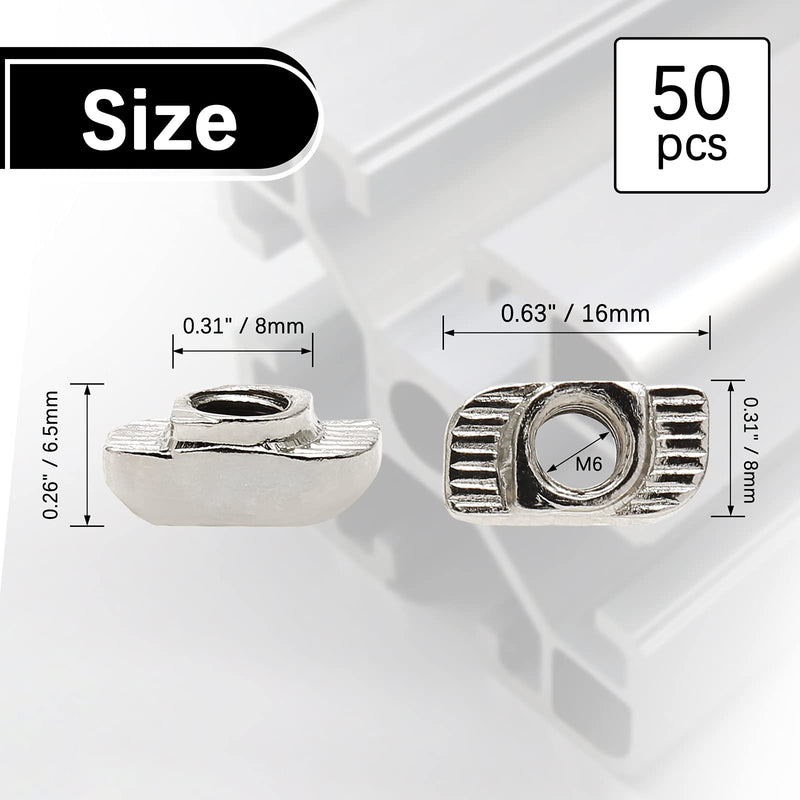 [Australia - AusPower] - 50 Pcs 3030 Series Sliding T Nuts Metric M6 Thread Slide in Hammer Head T-Nut, Sliding T-Nuts for Standard 8mm T-Slot Aluminum Extrusion Profile 30S-M6 50 Pcs 