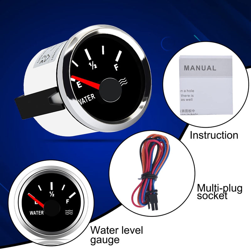 [Australia - AusPower] - KAOLALI Water Level Gauge 52mm Water Tank Level Gauge Empty-Full Indicator for Level Sensor for Car Boat Auto Truck Marine 240-33ohm Black Silver 
