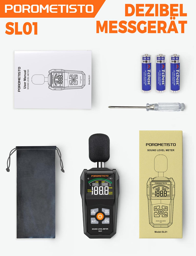SL01 Decibel Meter, 30-130 dB Sound Level Meter, with A/C Weighting, Data Storage, Maximum/Minimum), Precise dB Meter for Professional, Industrial and Home Use